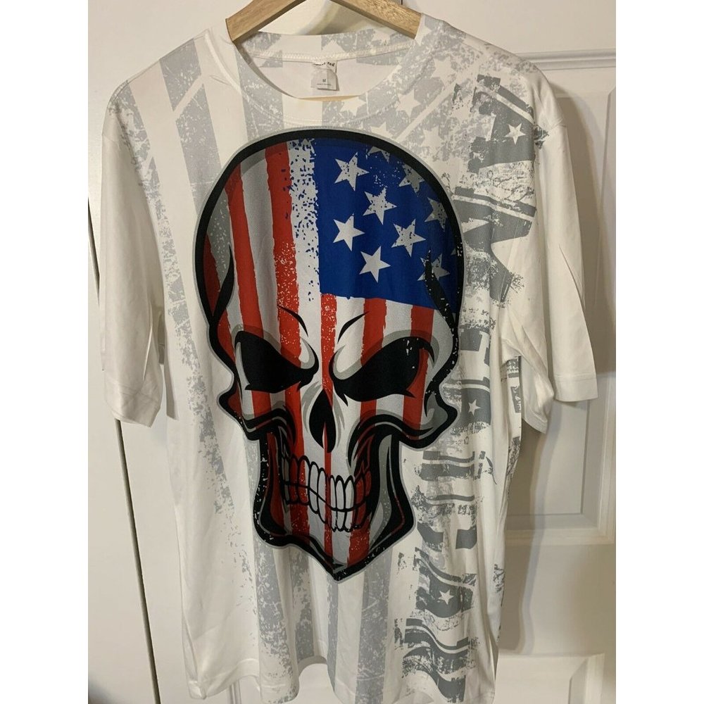 Sport Trek American "Red White And Blue Skull" Fancy Sz M No 19 Print T-Shirt